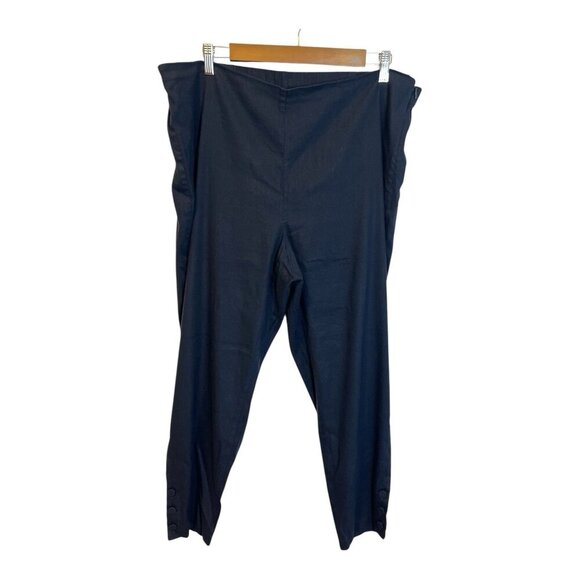 J. Jill Pants XL Tall Navy Stretch Linen Slim Leg Crop Side Zip Button - Picture 1 of 8